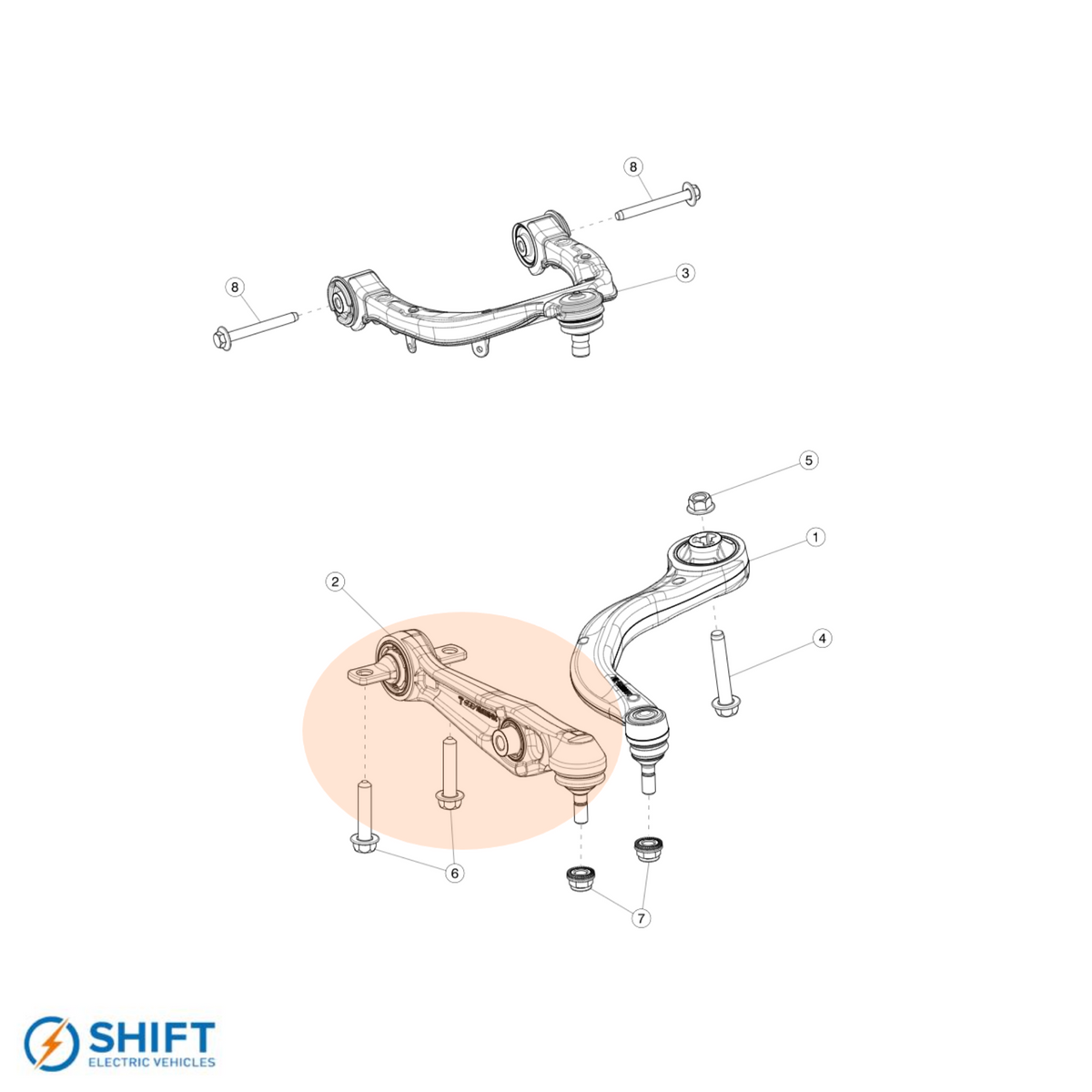 Tesla Model Y Front Lower Lateral Control Arm - Part 1188341-00-C, precision-engineered suspension component by SHIFT Electric Vehicles