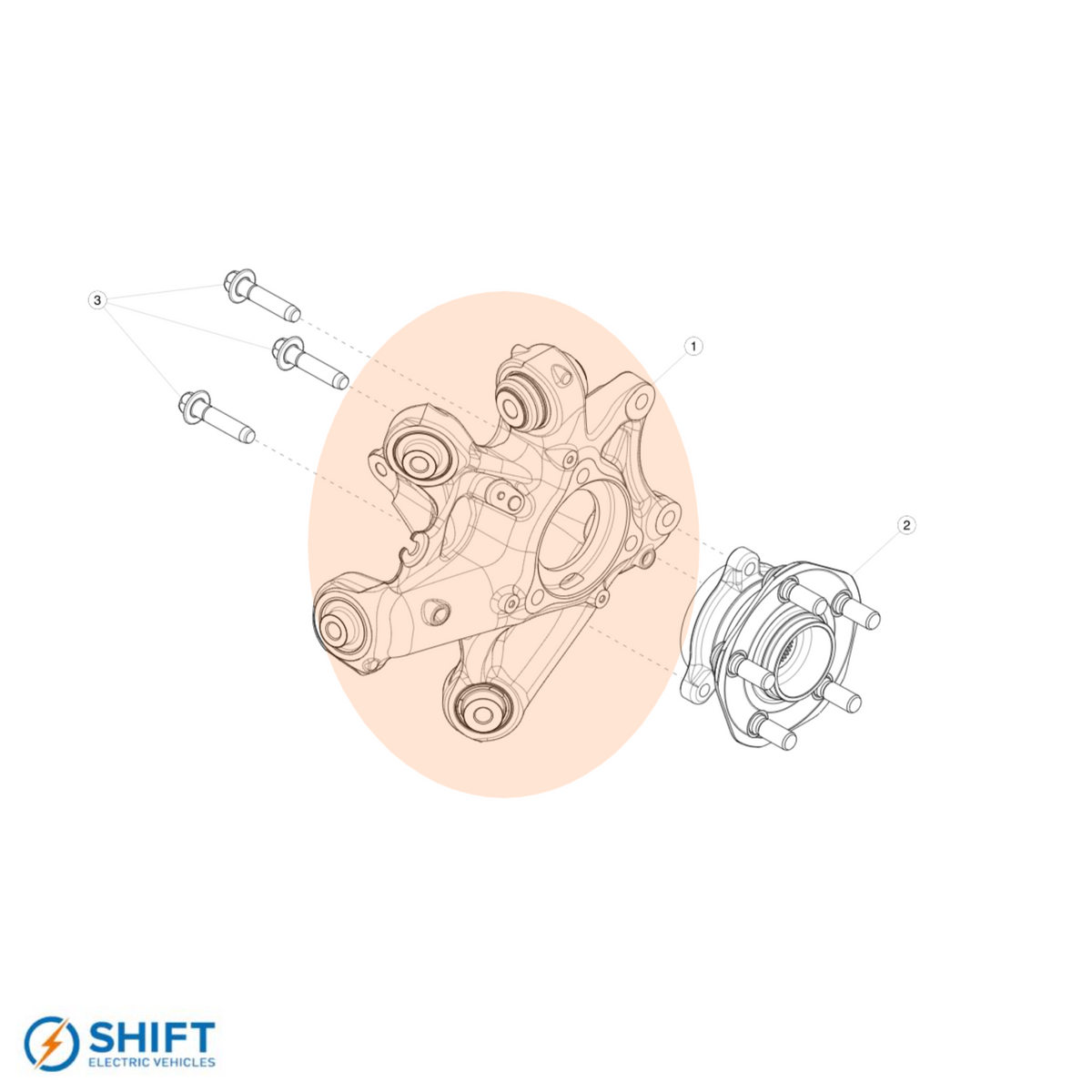 Tesla Model 3 Rear Knuckle Right Hand - Part 1044416-00-G, precision-engineered suspension component by SHIFT Electric Vehicles