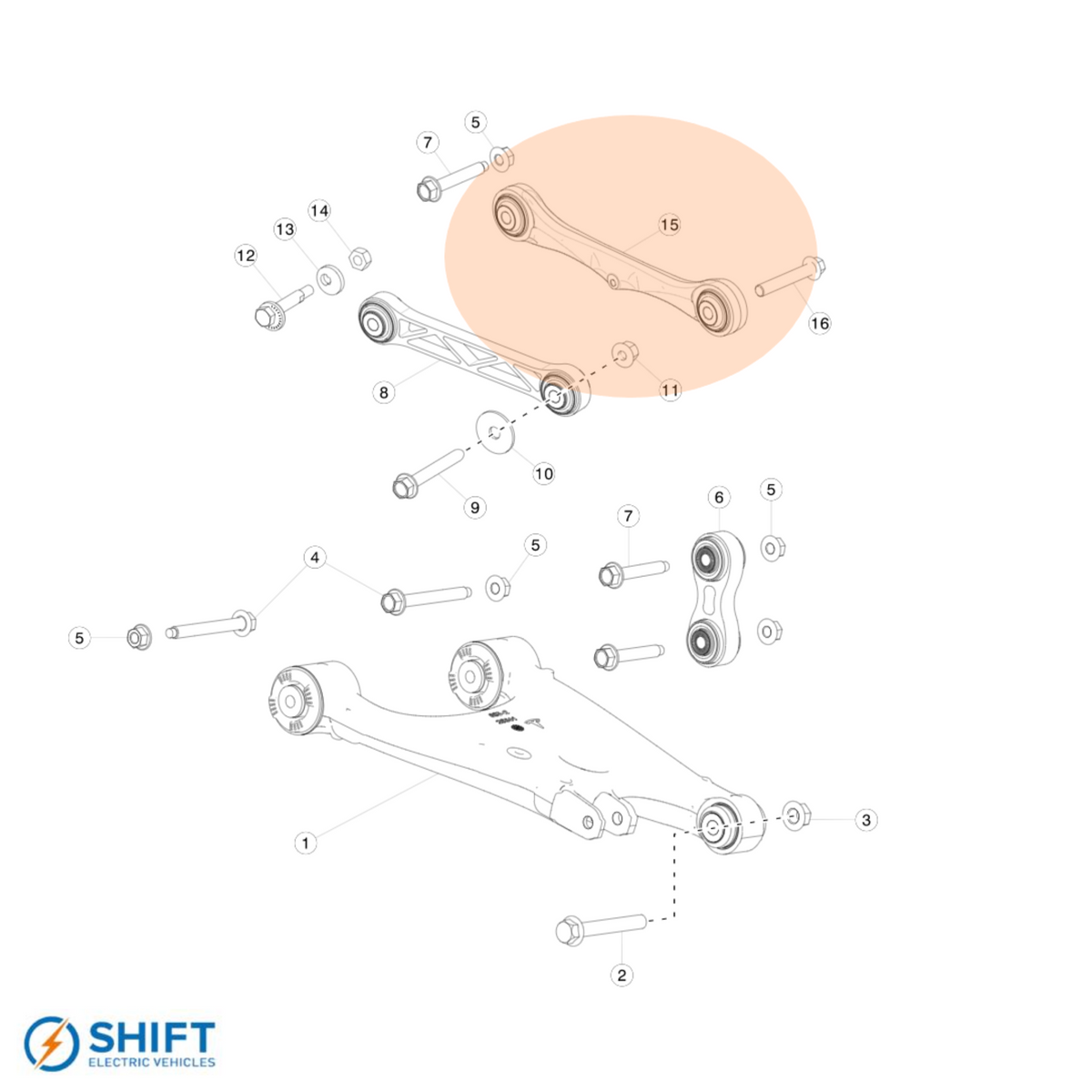 Tesla Model S/X Rear Upper Control Arm - Part 1027421-00-E, high-performance suspension component by SHIFT Electric Vehicles
